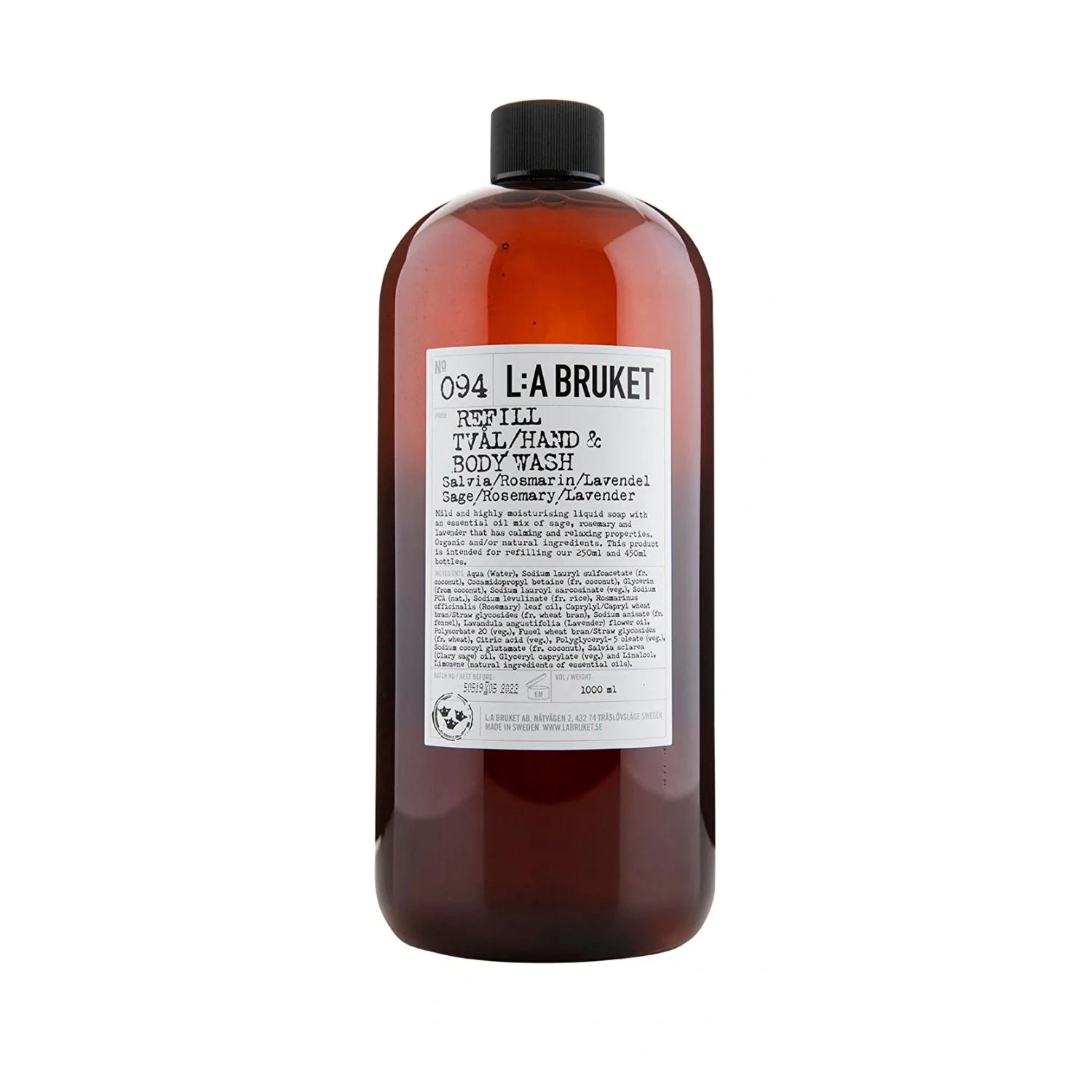 L:A Bruket Refill Hand & Body Wash Sage/Rosemary/Lavender 1000 ml